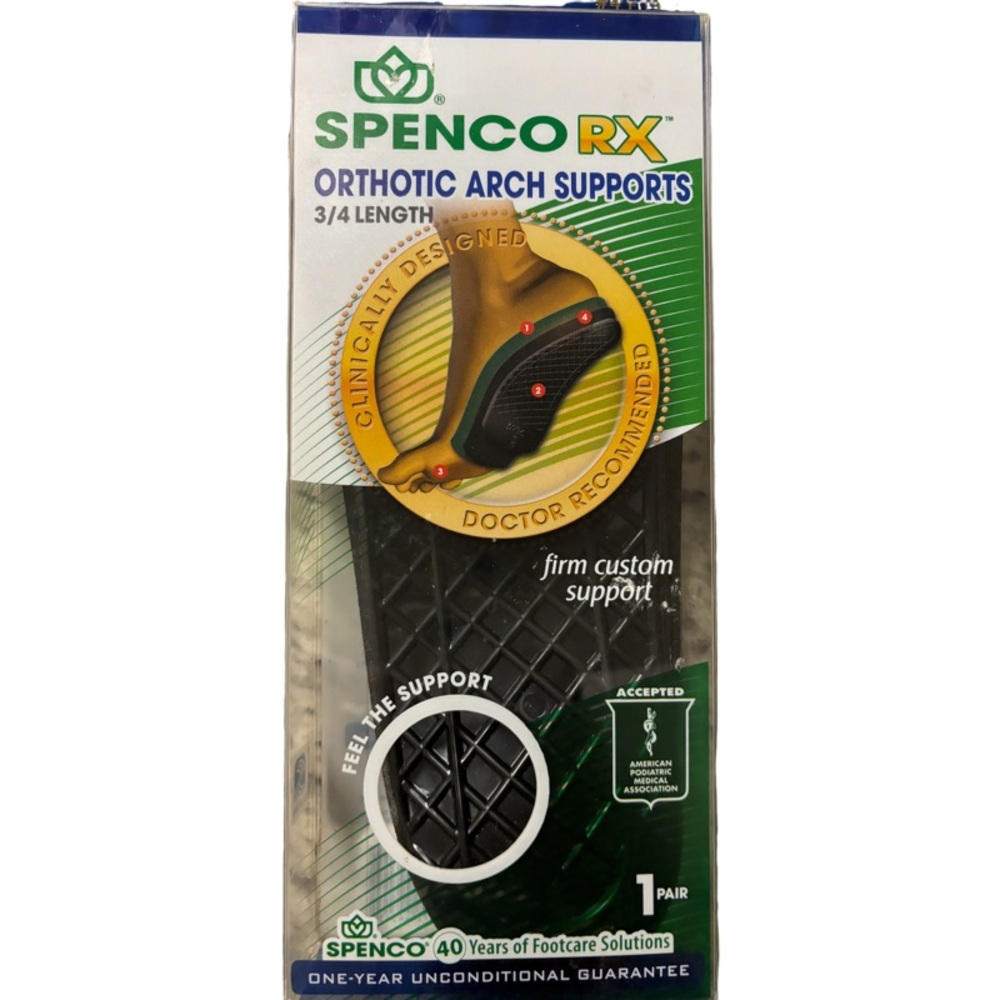 SPENCO RX ORTHOTIC ARCH 3/4 LENGTH INSOLE SIZE M 10-11 W 11-12